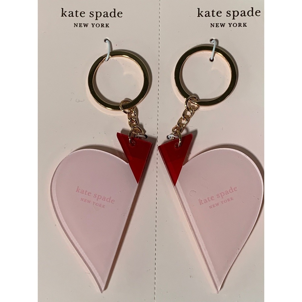 Kate Spade New York Friendship Heart Keychain Pink Red Gold Acrylic 2-Piece#935 - Picture 2 of 3